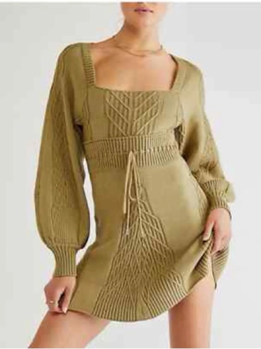 Free People Emmaline Moss Green Back Cutout Mini Sweater Dress Size XS